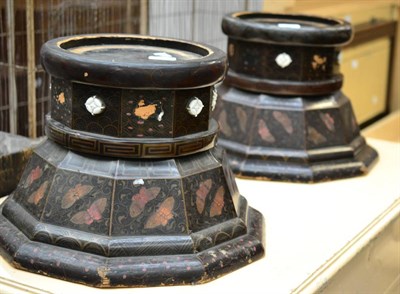 Lot 796 - + A pair of 19th century Japanese lacquered stands decorated with butterflies