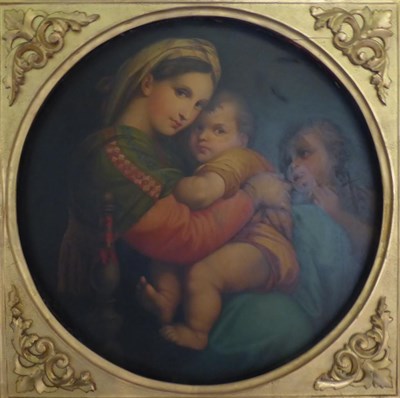 Lot 1002 - After Raphael (19th century) Madonna and Child with a young John the Baptist, oil on board possibly