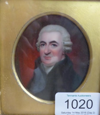 Lot 1020 - A framed oval miniature of a gentleman after Henry Bone