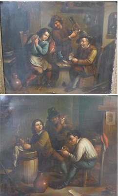 Lot 1028 - Manner of Adriaen Brouwer (19th century) Figures playing cards in a tavern; Figures smoking...