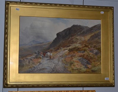 Lot 1050 - James Jackson Curnock (1839-1892) A mountain road, signed, watercolour, 49cm by 73.5cm