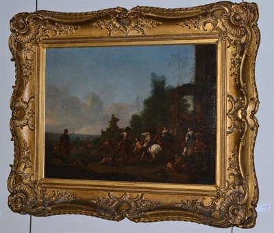 Lot 1051 - Attributed to Philips Wouwermans (1619-1668) Dutch Various figures at a classical gateway, oil...