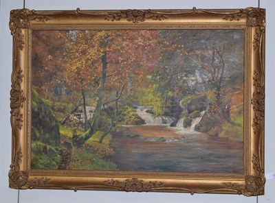 Lot 1067 - Robert Scott-Temple (fl.1874-1900) A woodland river in autumn leaf, signed, oil on canvas, 49cm...