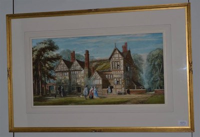 Lot 1073 - J E Buckley (Later 19th century) Figures before a country house, signed and dated 1874?,...