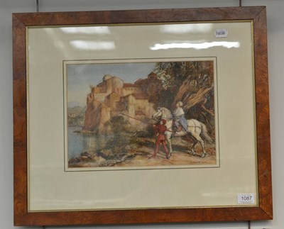 Lot 1087 - Frank Moss Bennett (1874-1952) White horse rider looking across the river, signed and dated...