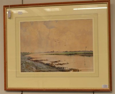 Lot 1090 - Robert Winchester Fraser (1848-1906) View of an estuary, signed, watercolour, 34cm by 48.5cm...