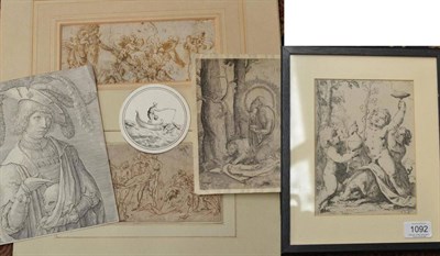 Lot 1092 - Italian School (17th century) Standing classical figure with cupid and cherubs, brown pen and...