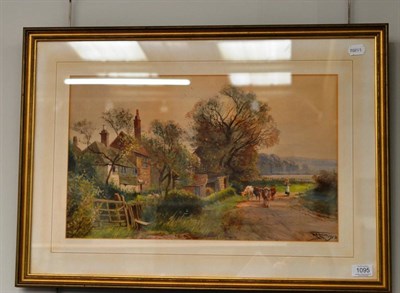 Lot 1095 - Henry Charles Fox (1860-1929), A country girl and cattle on a country lane, signed and dated...