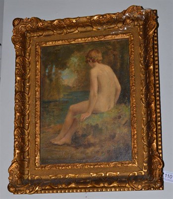 Lot 1101 - Ernest Leopold Sichel (1862-1941) Seated nude boy beside a woodland pool, signed, oil on...