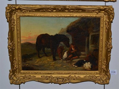 Lot 1106 - Attributed to Edward Robert Smythe (1810-1899) Rider at rest with pony and dogs outside a...