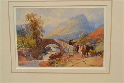 Lot 1116 - James Burrell Smith (1822-1897) Drover with cattle in a highland landscape, signed and dated...