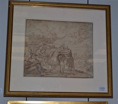 Lot 1123 - Follower of Annibale Carracci (1560-1609) Figures wresting in a landscape with others music...