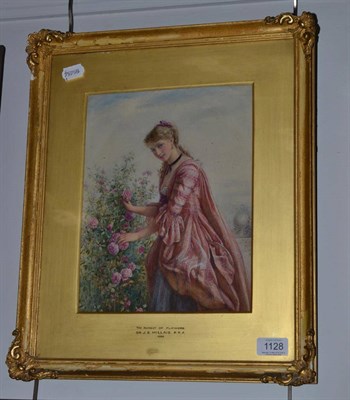 Lot 1128 - Follower of Sir J E Millais, PRA (1829-1855) ";The Fairest of Flowers";, bears monogram and...