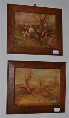 Lot 1130 - # Follower of H Alken (early 20th century) The hunt and hounds clearing a wall; On the scent,...