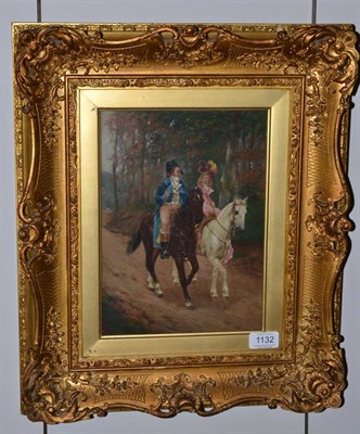 Lot 1132 - Charles Louis Kratke (1848-1921) A lady and a gentleman riding through woodland on horseback,...