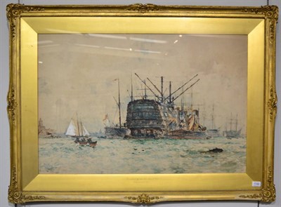 Lot 1144 - Charles Edward Dixon RI (1872-1934) ";Breaking up an Old Man o' War";, signed and dated 1891,...