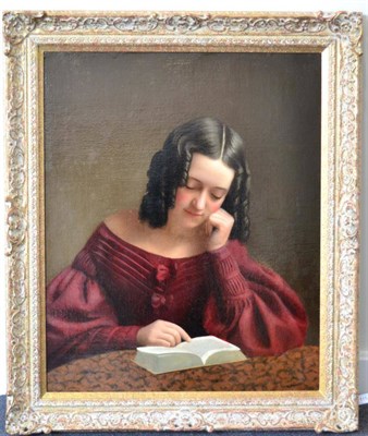 Lot 1151 - * Follower of Charles Baxter (1809-1879) A young girl reading, oil on canvas, 73.5cm by 59.5cm