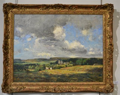 Lot 1161 - Reginald Grange Brundrit RA, ROI (1883-1960) Helmsley Castle, signed, oil on canvas, 49cm by 60cm