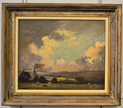 Lot 1165 - Ernest Higgins Rigg (1868-1947) Landscape with cattle, signed, oil on canvas, 31.5cm by 39cm