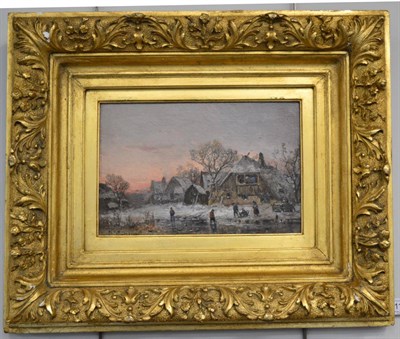 Lot 1174 - Dutch School (19th/20th century) Frozen river scene with buildings and figures, indistinctly...