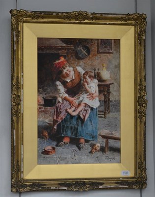 Lot 1181 - Eugenio Zampighi (1859-1944) Minding the Baby, signed, watercolour, 30cms by 54cms