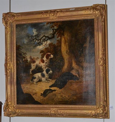 Lot 1182 - Circle of George Armfield (1817-1896) Spaniels at a Rabbit Hole with the kill, oil on canvas, 49cms