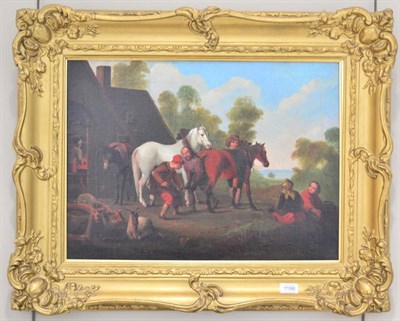 Lot 1186 - # Manner of P Wouwermans (19th/20th century) Figures outside the blacksmiths, oil on canvas...