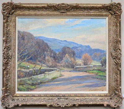 Lot 1188 - Owen Bowen ROI, PRCamA (1873-1967) ";The Bridge at Burnsall";, signed, oil on canvas, 49cm by 59cm