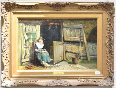 Lot 1189 - H.J. Van Der Voort (1847-1902) ";A Quiet Read";, signed, oil on canvas, 38cm by 58cm