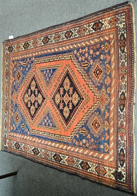 Lot 1226 - Afshar rug, South East Persia, the crenalated lozenge field with two latch hook medallions enclosed