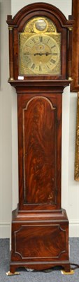 Lot 1304 - A mahogany eight day longcase clock, arched pediment, stop brass fluted columns, 12-inch arched...