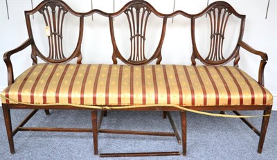 Lot 1326 - ^ A mahogany Hepplewhite style three seater sofa (poor condition)