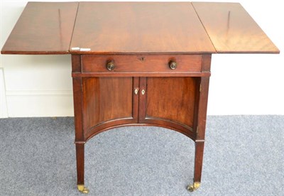 Lot 1328 - *A George III mahogany Pembroke table, fitted a frieze drawer, fitted with compartments above...