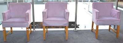 Lot 1336 - Eight modern dining chairs upholstered in purple velvet, verso decorated with a tree