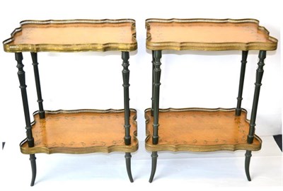 Lot 1343 - * A pair of Regency style two tier etagere with pierced gallery mounts, with turned supports