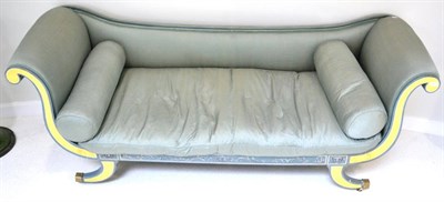 Lot 1367 - * A Regency scroll end sofa later painted and upholstered in green fabric