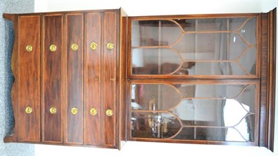 Lot 1376 - A George III mahogany and kingwood banded secretaire bookcase, the upper part with a moulded...