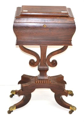 Lot 1382 - * A Regency rosewood sewing box on lyre shaped supports