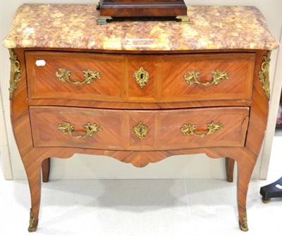 Lot 1401 - A 19th century kingwood and ormolu mounted two drawer marble top commode