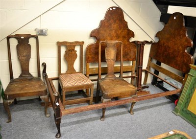 Lot 1432 - A pair of walnut single bedsteads and three provincial oak chairs