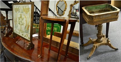 Lot 1452 - A George IV mahogany planter table (in need of restoration), a George III style flip top tripod...