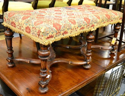 Lot 1516 - ^ A William & Mary style stool on turned legs with flattened double stretcher and Persian...