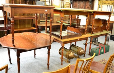 Lot 1524 - ~ Four 19th century walnut table bases with associated pine tops, together with an office table...