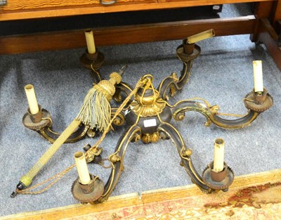 Lot 1534 - A painted gilt wood and gesso six light chandelier, 86cm