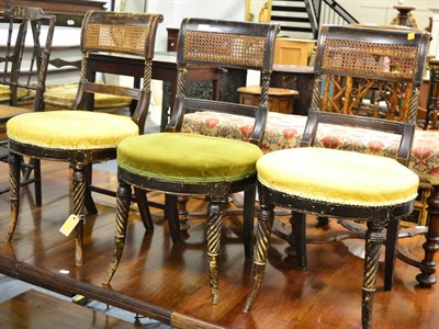 Lot 1535 - ^ Three late George III painted beech wood chairs