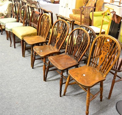 Lot 1560 - Six ash and elm Windsor chairs, a pair of Victorian walnut balloon back chairs and a mahogany...