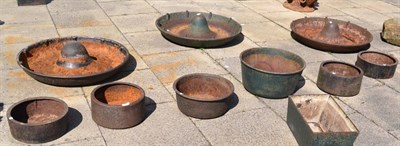 Lot 1600 - Six circular metal planters/feeders, of assorted sizes and a rectangular metal planter