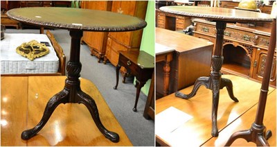 Lot 1649 - ~ A matched pair of George III flip top tripod tables, on acanthus carved cabriole legs