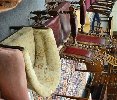 Lot 1662 - + A Victorian carved oak armchair, matching single chair and a 1930s tub shaped chair