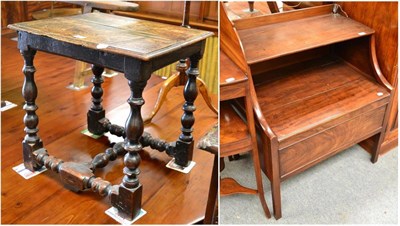 Lot 1696 - An early 18th century oak side table with turned legs joined by an H stretcher and a 19th...